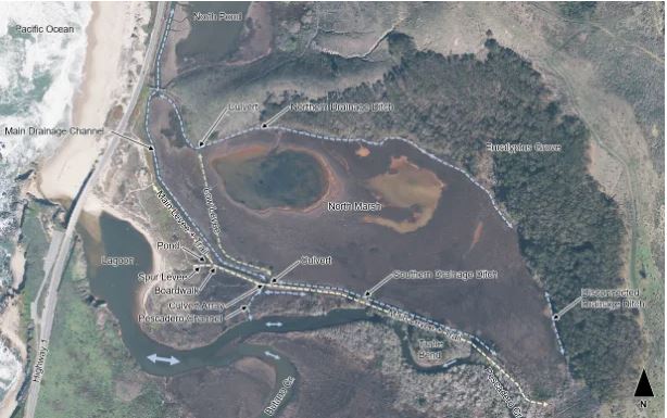 Aerial photo of the entire project site with nomenclature to help viewers orient.